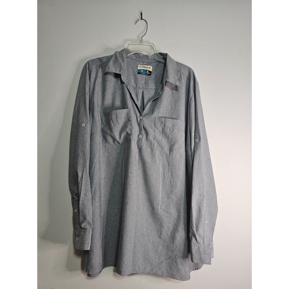 Magellan Outdoors Shirt Womens 3X Long Sleeve Henley Plus Fishing Cute Catch